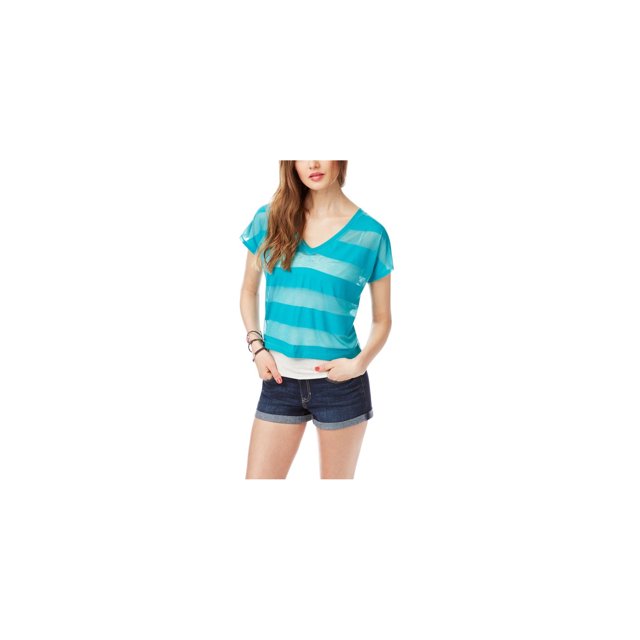 Aeropostale T-Shirt Basique à Rayures Transparentes pour Femmes, Vert, Juniors, Très Petit