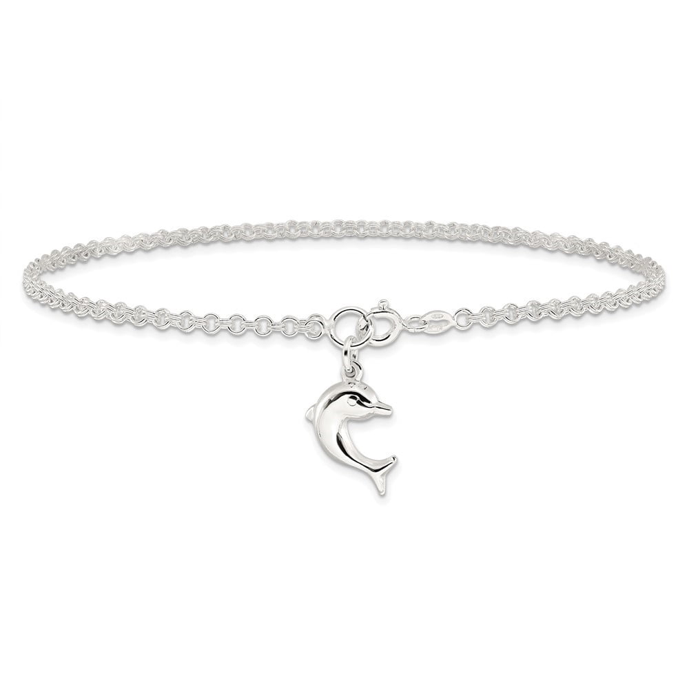 Auriga Fine Jewelry 925 Sterling Silver Hollow 3-D Dolphin Anklet 9inch for Women
