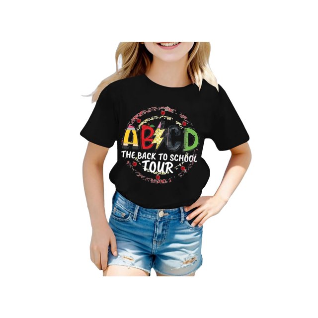 Ydojg Boys Girls T Shirts Kids Back To School Graphic Short Sleeve Round Neck Tee Bright Comfortable Black 4-13 Years