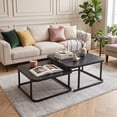 thumbnail image 2 of Square Nesting Coffee Table Set of 2 with Faux Marble Top and Metal Frame, Coffee Table Set, Suitable for Living Rooms, Apartments,Black, 2 of 9