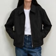 thumbnail image 2 of Xinoom Women's Faux Suede Zip Up Work Jacket, Point Collar Long Sleeve Boxy Cropped Utility Coat with Side Pockets, Casual Fall Outerwear Black,L, 2 of 8