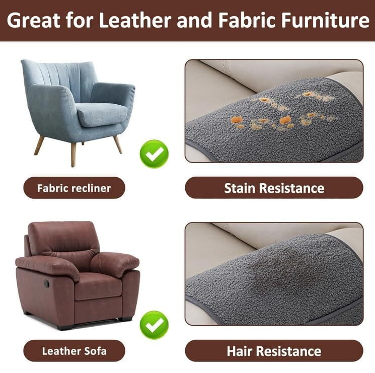3 Pcs/Set Recliner Covers Armrest Covers for Recliner Chair with Storage Pockets Headrest Cover for Sofa Recliner Protector