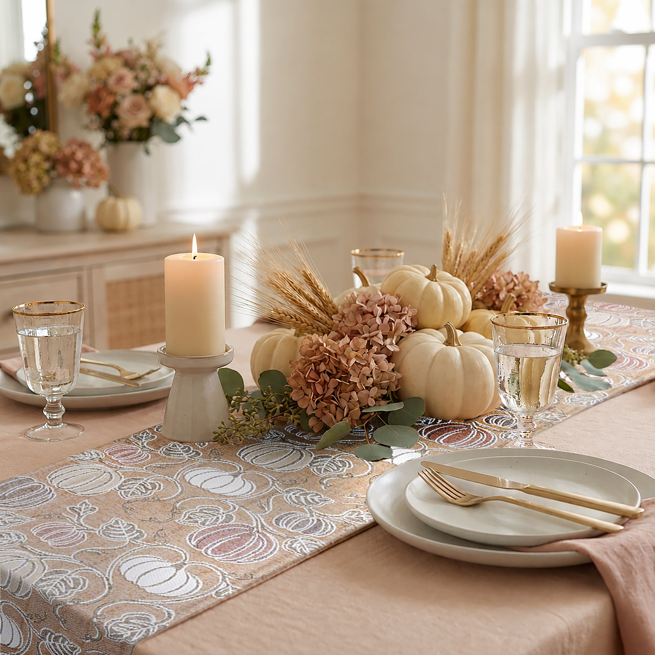 Harvest Pumpkins 13" x 72" Table Runner - 100% Cotton, Brown