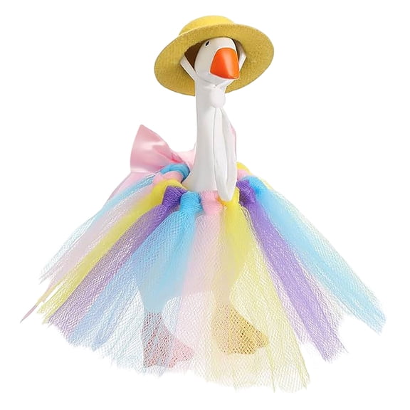 7 Inch Goose Duck Figurine Mardi Gras Outfit Set, Colorful Skirt Hat Accessory Kit, Soft Lightweight Interchangeable Costume, Festive Dress Up Decor for Tabletop Shelf Holiday Ornament