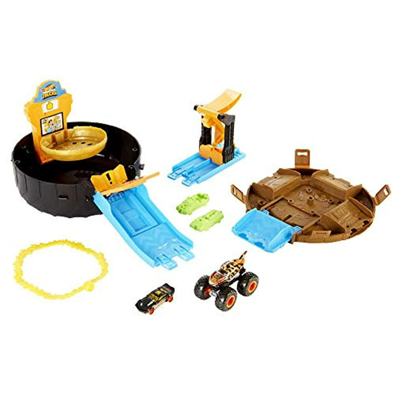  Hot Wheels Monster Trucks Stunt Tire Play Set Opens to Reveal  Arena with Launcher, 1 1:64 Scale Car & 1 Monster Truck, Portable Toy Gift  Set for Ages 4 to 8