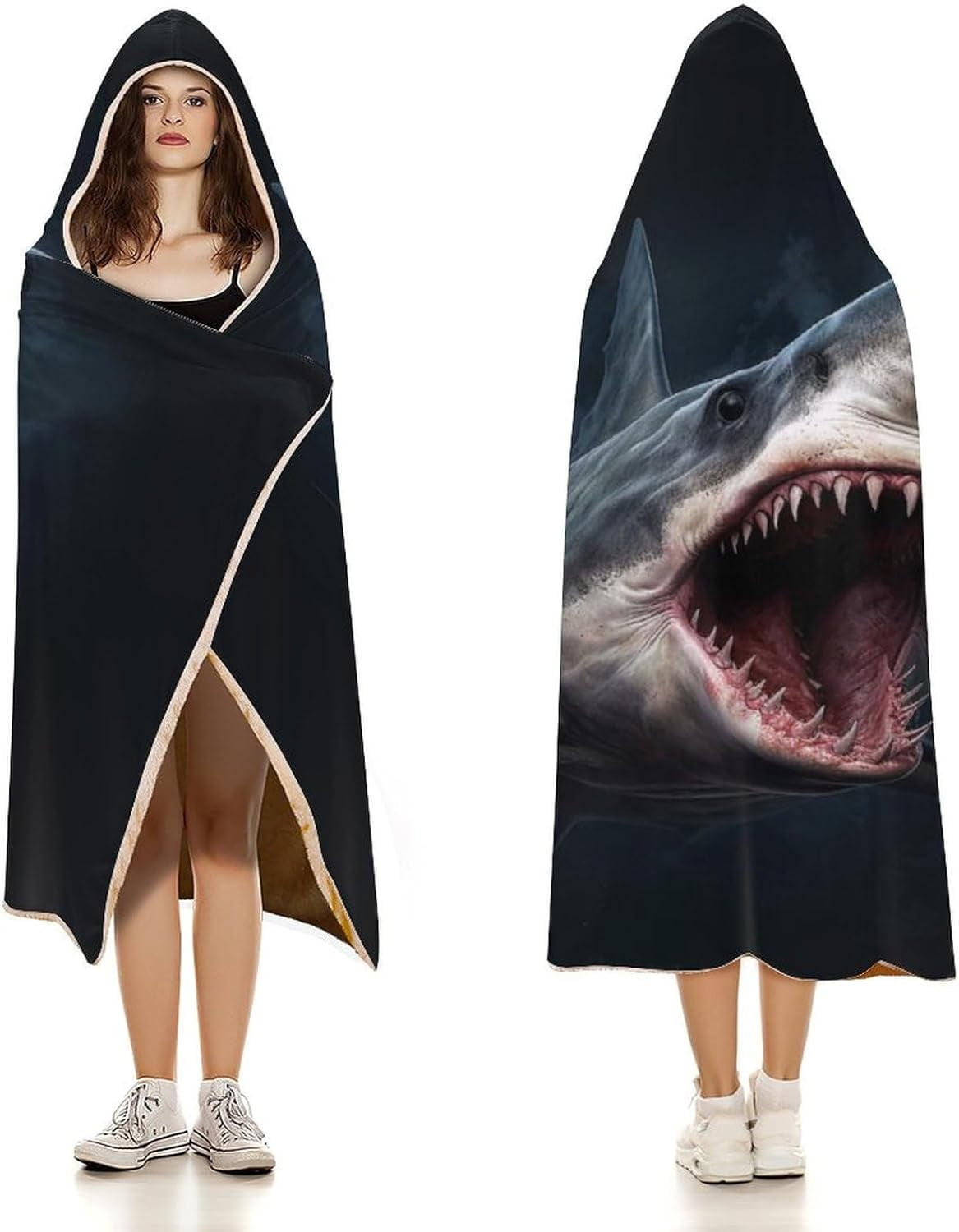 Shark Wearable Blanket Soft Cozy Plush Fleece Blanket Hoodie for Couch, Hooded Blanket Decorative for Shark Lovers