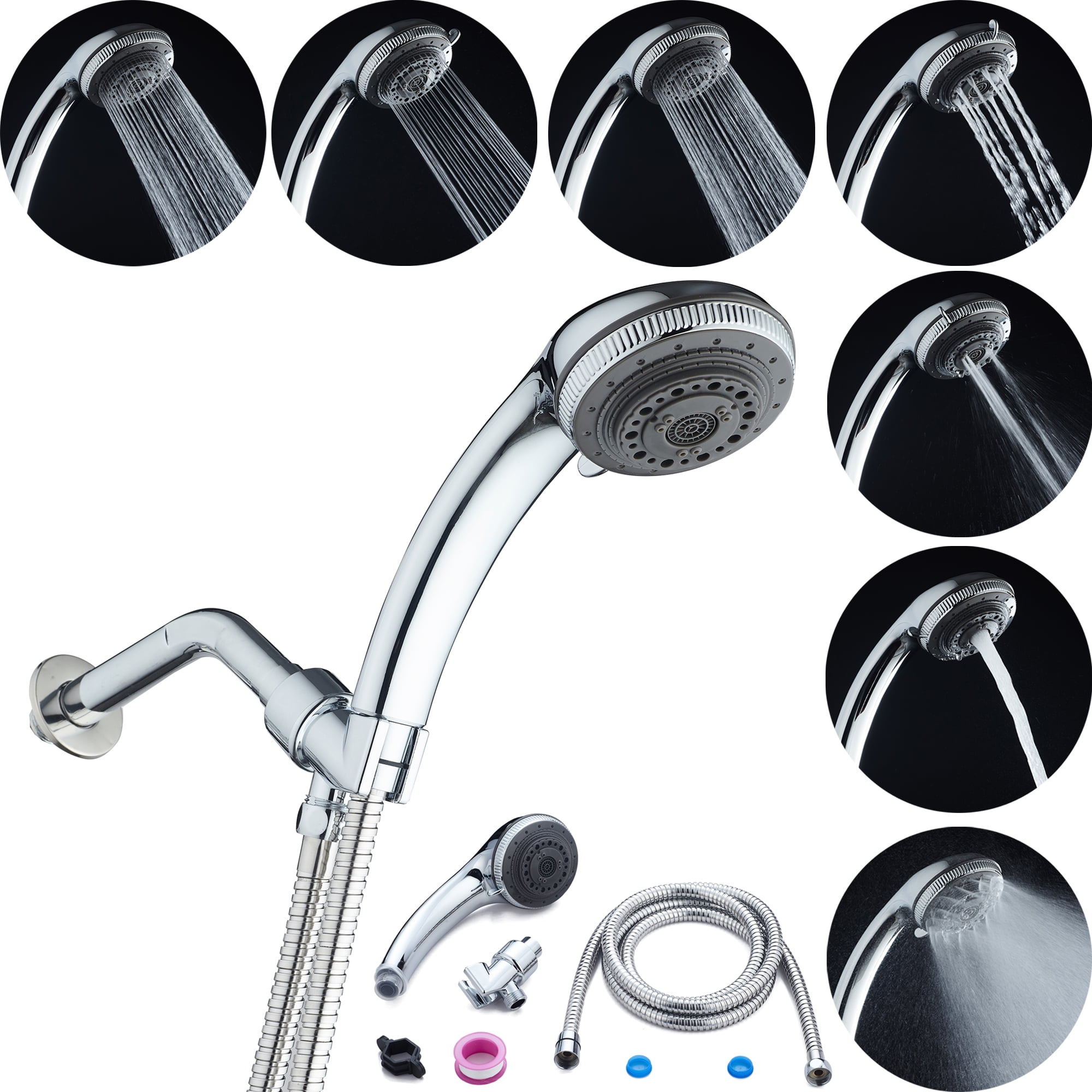 SKONYON High Pressure 7-Setting Chrome Face Handheld Shower with Hose for the Ultimate Shower Experience