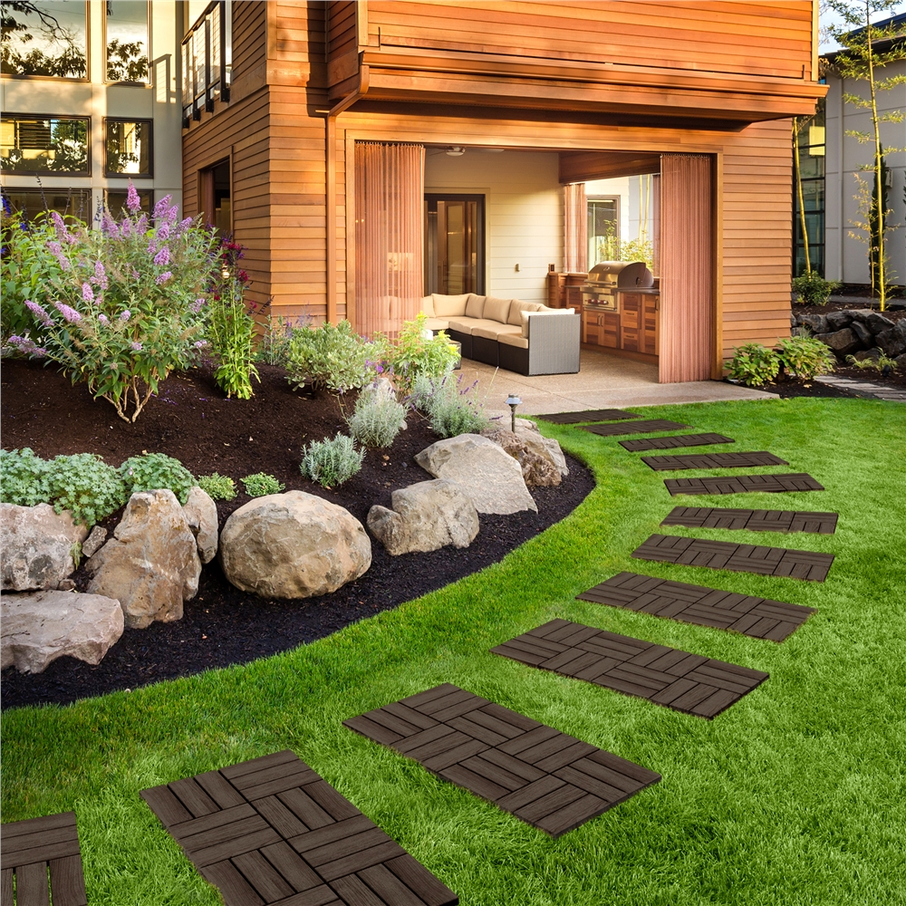 Renwick Pack of 27 Interlocking Deck Tiles, for Indoor Patio Garden, Black