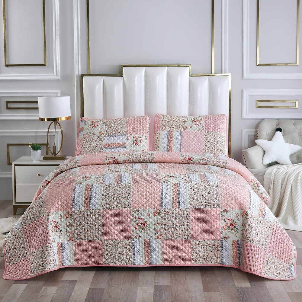 Reversible Cotton Blend 3Piece Embroidery Pattern Elegant Bedding