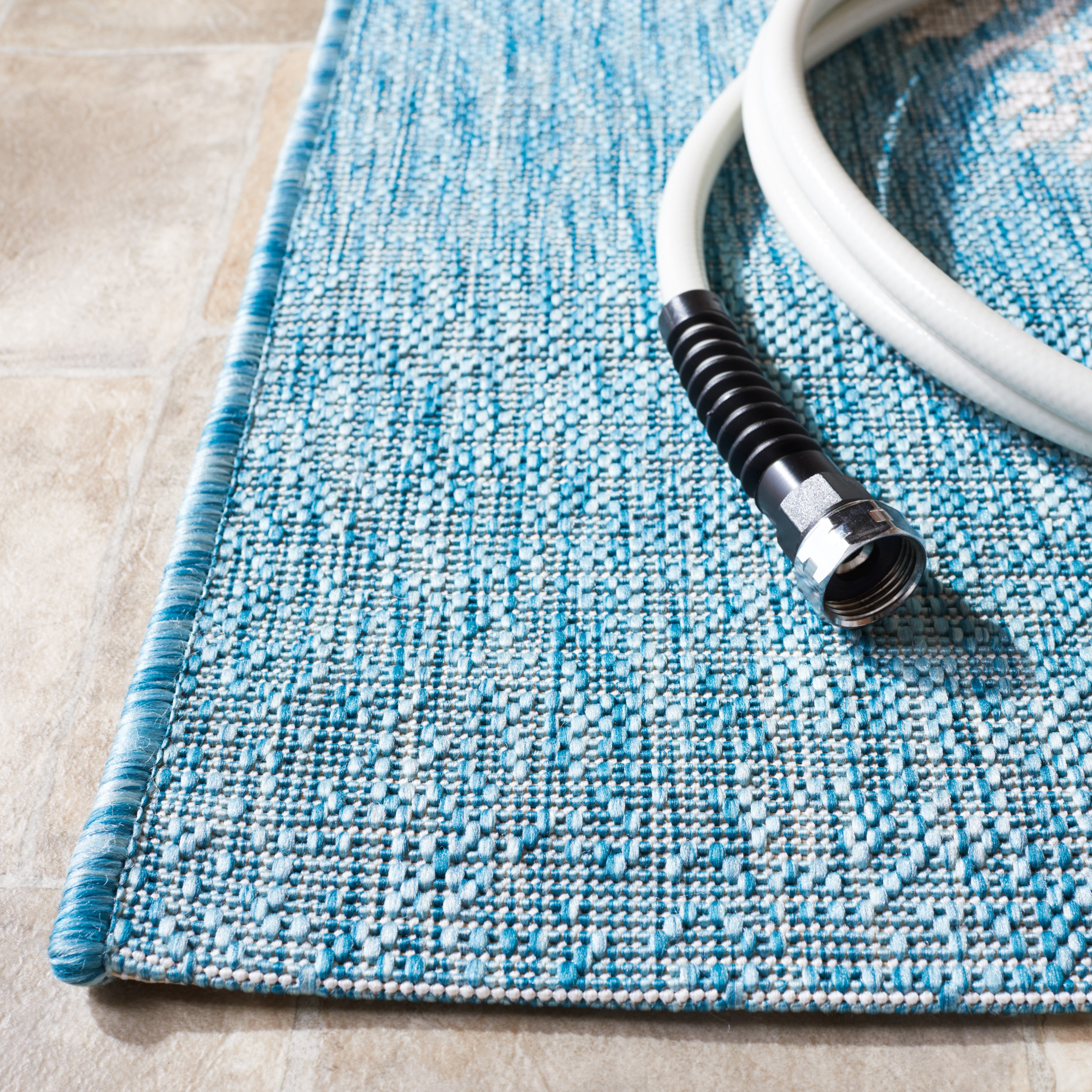 SAFAVIEH Courtyard Jaymz Radiant Indoor/Outdoor Runner Rug, Beige/Aqua, 2'3" x 8'