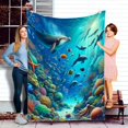 thumbnail image 3 of 1pc Soft Flannel Underwater World Ocean Animal Blanket - Throws for Couch, Office, Bed, Camping, Travel - Multi-Purpose Gift for All Seasons with Vibrant Colors and Plush Texture, 3 of 6