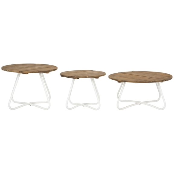 SAFAVIEH Henderson 3 Piece Wood Top Outdoor Coffee Tables, Natural/White