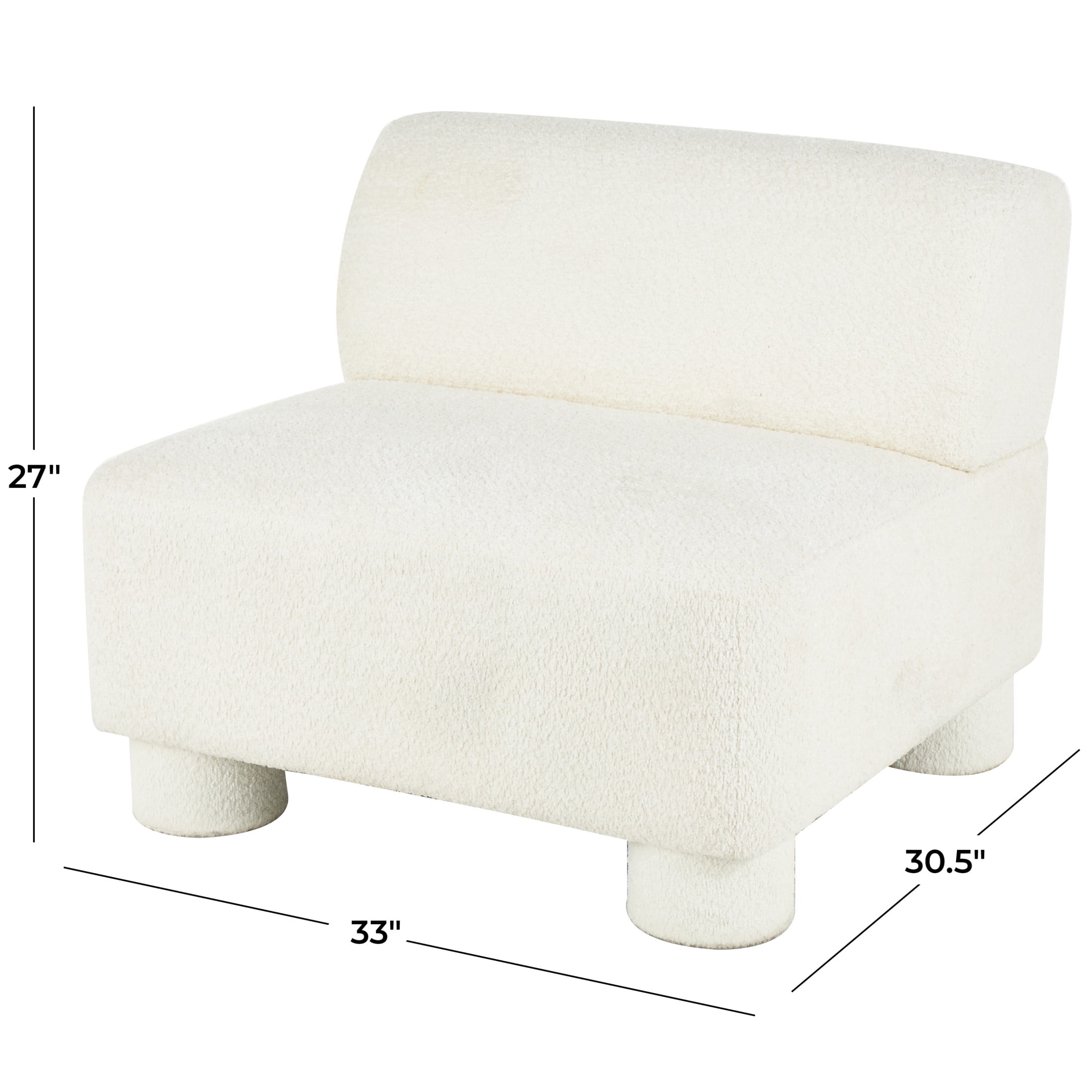 DecMode Polyester Square Boucle Lounge Chair, White