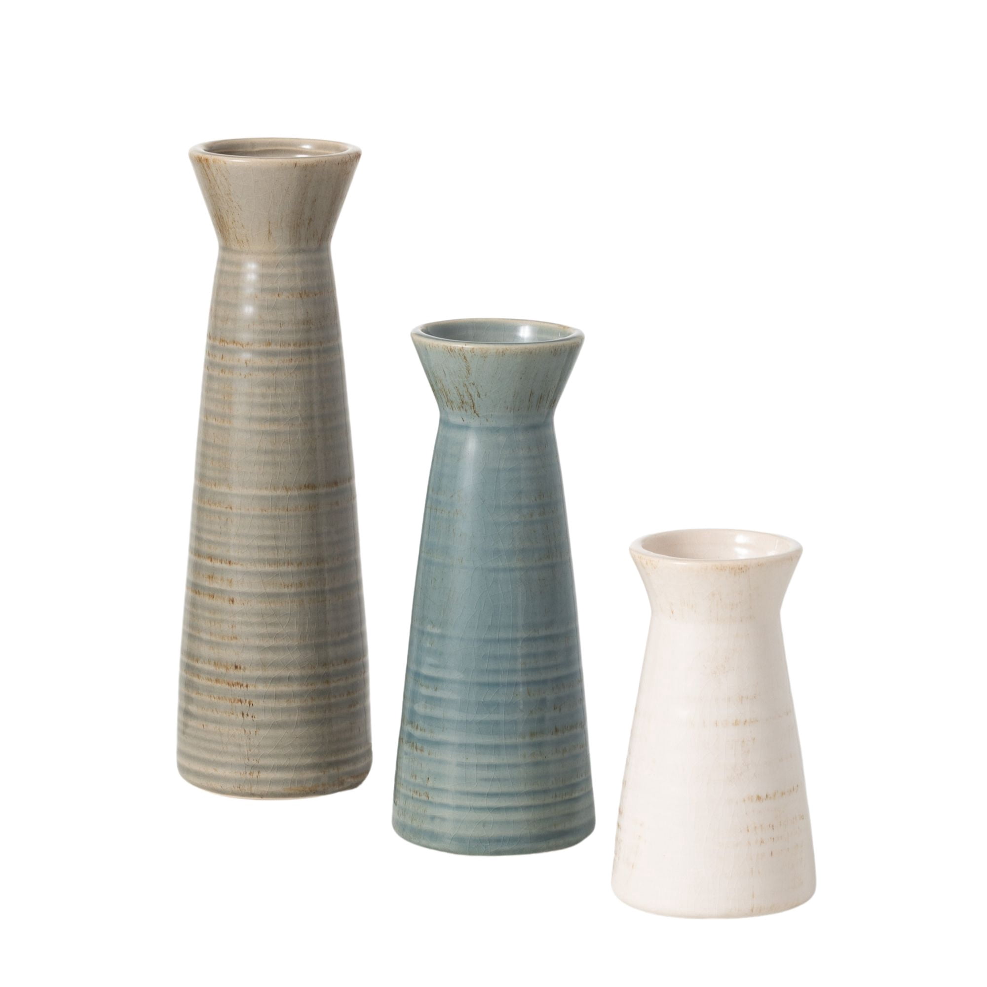 Sullivans Set of 3 Small Vases 10.25"H, 8"H, & 5.5"H Blue, Tan & White