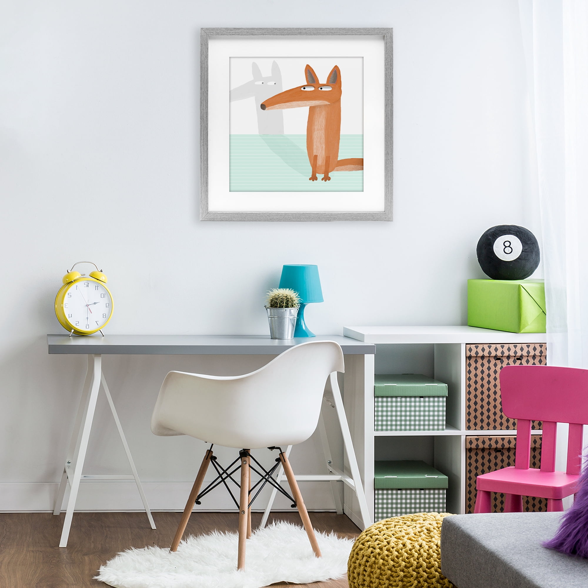 Stupell Industries Whimsical Fox Shadow Gray Framed Print Under Glass, design by Carla Daly