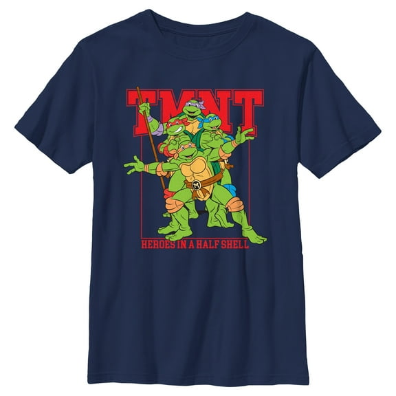 Boy's Teenage Mutant Ninja Turtles Heroes in a Half Shell Graphic Tee Navy Blue Large