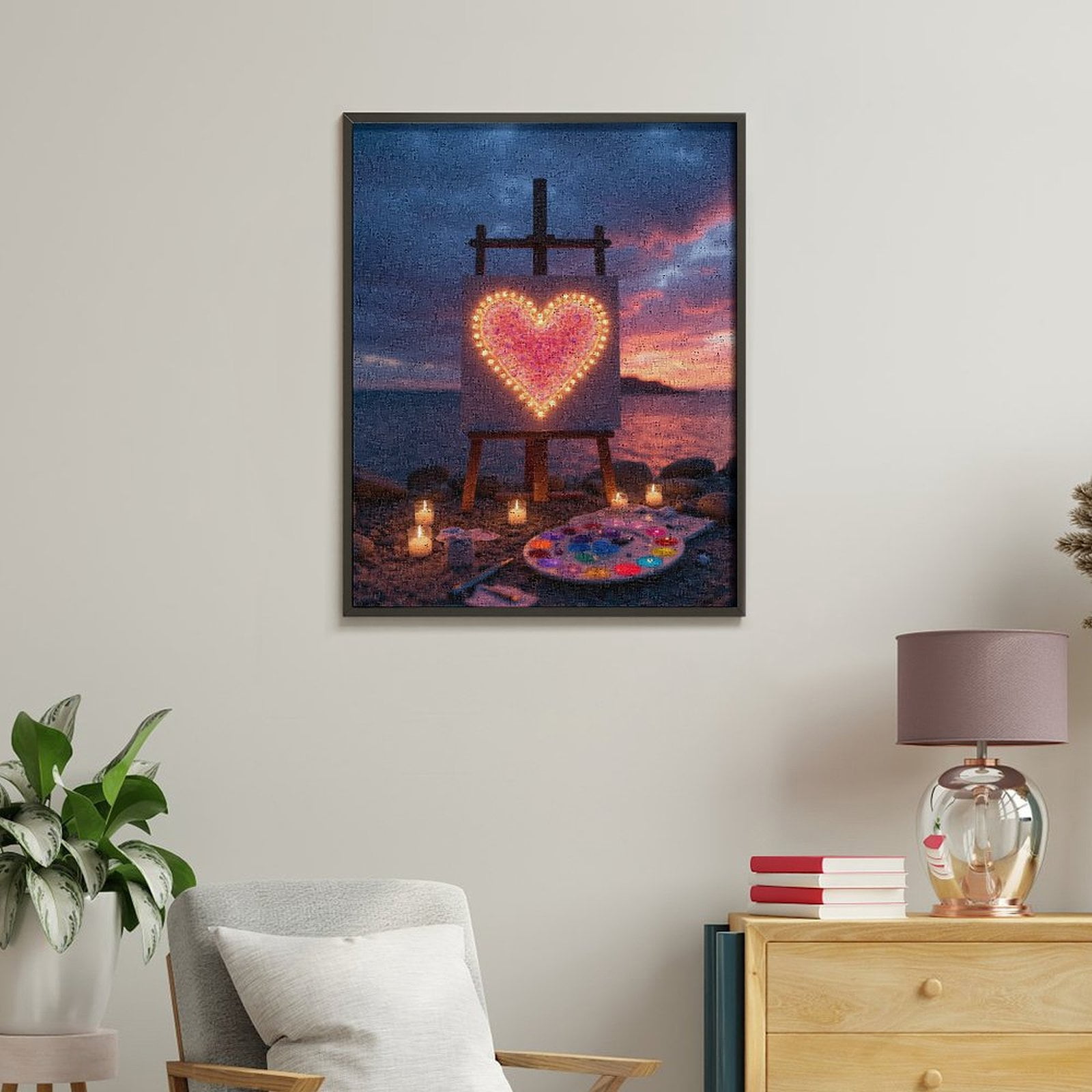 Paint By Numbers Kit for Adults Beginner - DIY Canvas Heart Sunset Beach Candles Canvas Painting Kits for Adults, Frameless Paint By Number for Adults for Home Wall Decor 16x20 Inch
