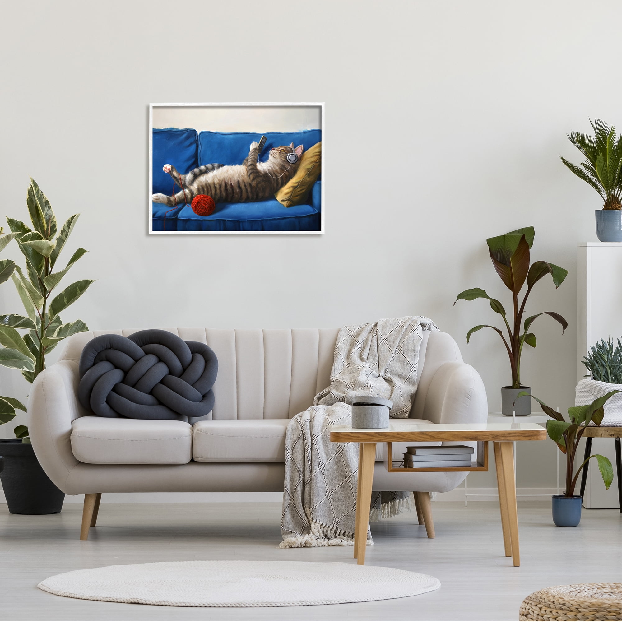 Stupell Industries Cat Couch Relaxing Red Yarn Ball Pet Portrait, 30 x 24,Design by Lucia Hefferenan