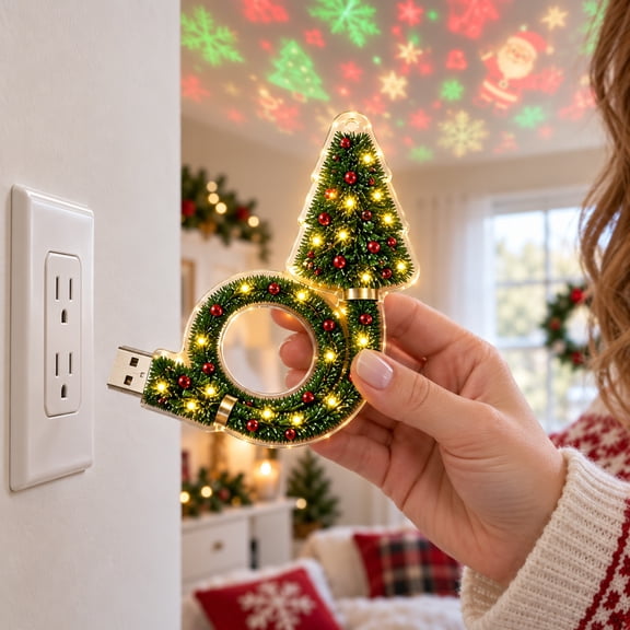 Christmas Tree USB Projection Light, Festive Holiday Home Decor, Indoor Ceiling Lighting with Christmas Themed Patterns for Winter Xmas Party Celebration Events