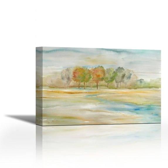 Watercolor Landscape with trees - Contemporary Fine Art Giclee on Canvas Gallery Wrap - wall décor - Art painting - 36 x 24 Inch - Ready to Hang