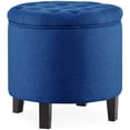 thumbnail image 2 of Belleze Nailhead Round Tufted Storage Ottoman Large Footrest Stool Coffee Table Lift Top, Blue, 2 of 6