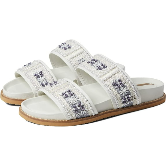 Sam Edelman Otto White Embezzled Slip On Double Strap Slides Flats Sandals (WHITE, 7)