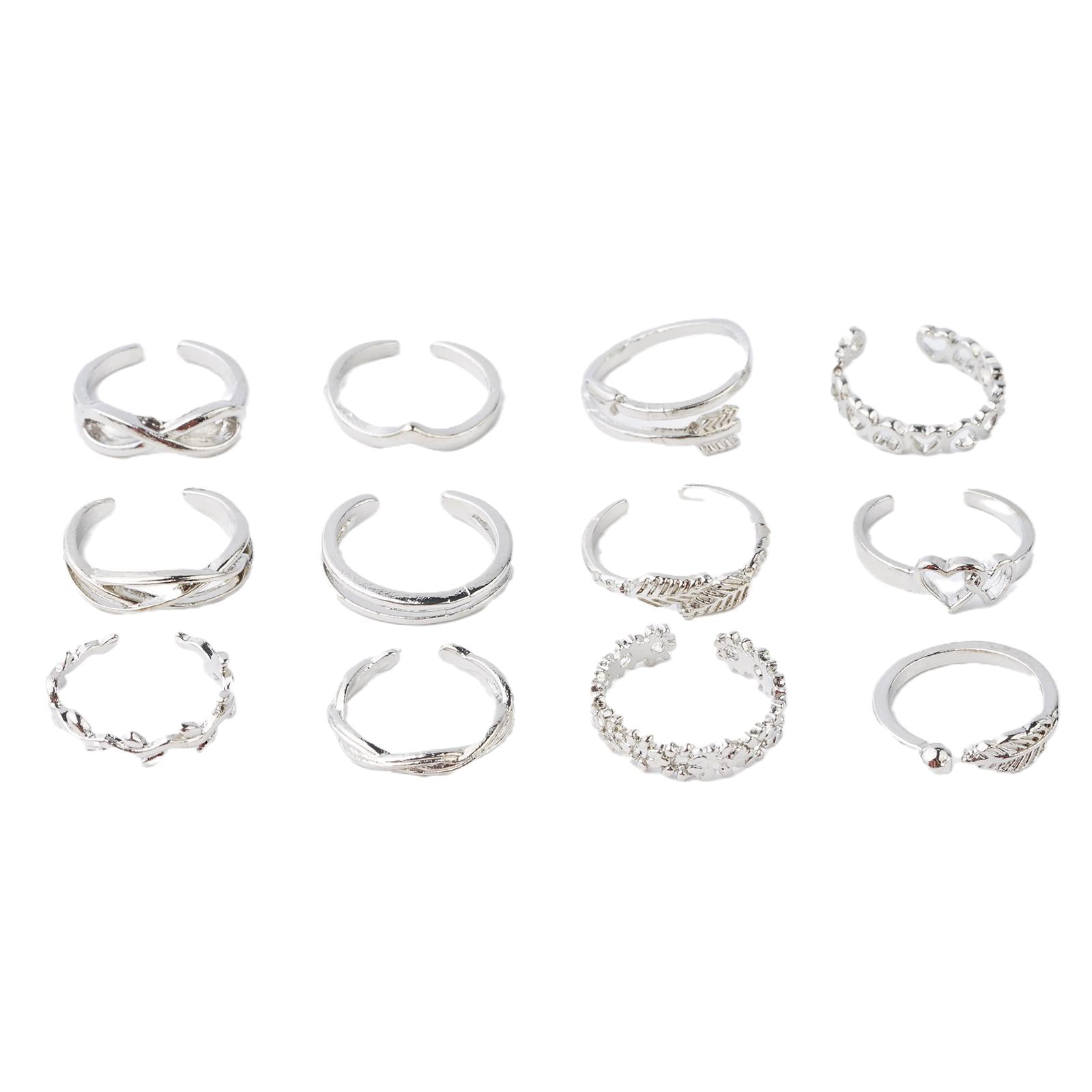 12PCS Women Knuckle Rings Set Arrow Knot Star Moon Foot Toe Rings Zinc Alloy Gold Silver