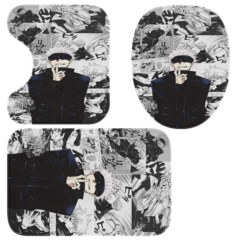 Lheaggik Anime Jujutsu Kaisen 4 Pcs Bathroom Sets with Shower Curtain and Rugs, Waterproof Polyester Shower Curtain Sets with Hooks