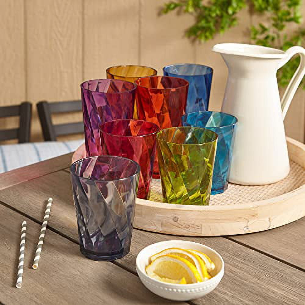 8 Oz Colored Base Short Rocks Water Drinking Glass Tumbler Set of