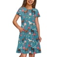 thumbnail image 4 of Uourmeti Horse Kids Dresses Girls Summer Short Sleeve Party Dress Flowers Trendy O Neck Midi Dresses Casual Swing Dress with Pockets, 4 of 6