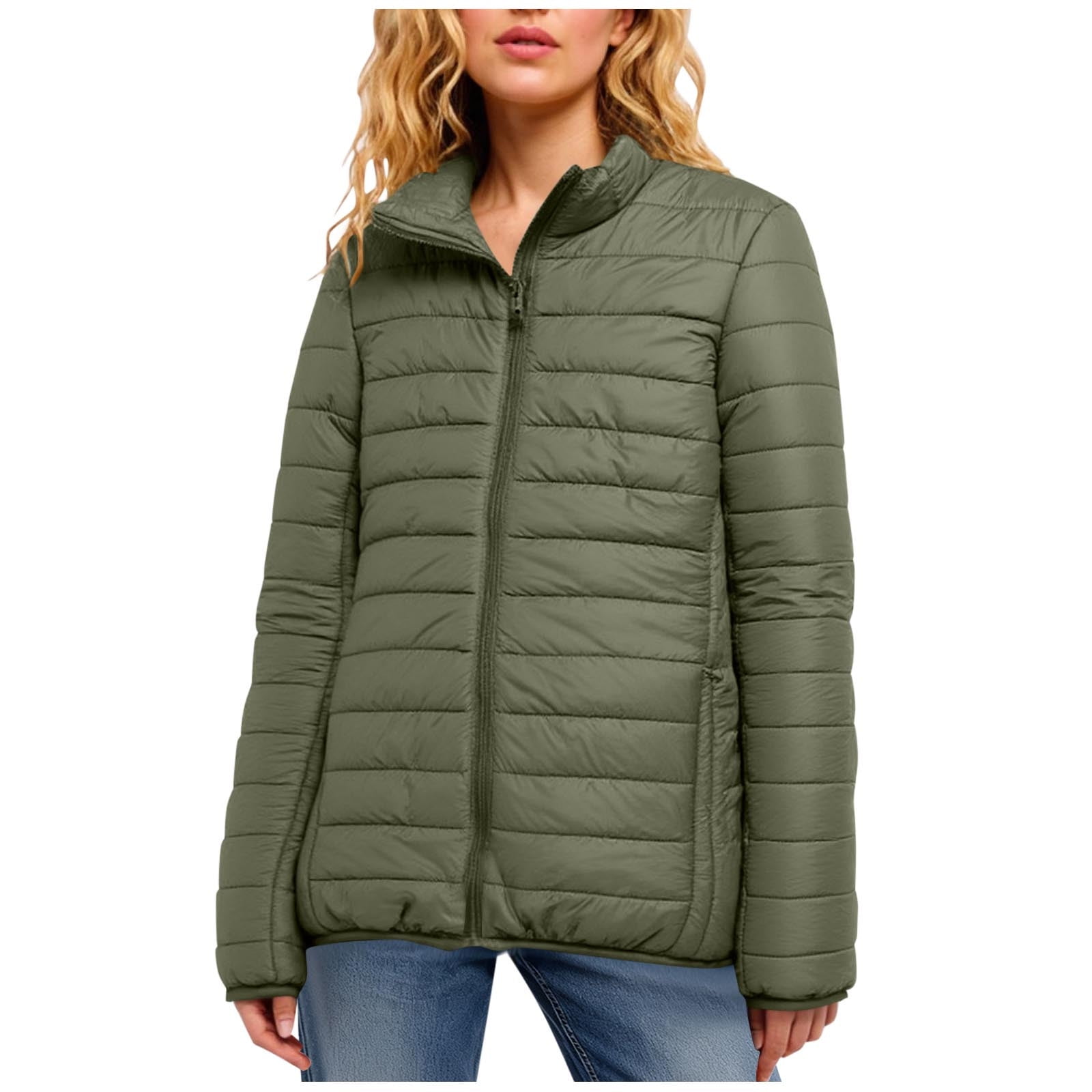 Women's Puffer Jackets Quilted Packable Puffy Coats Lightweight Winter Warm Zip Up Down Jacket Stand Collar