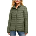 thumbnail image 3 of Hueook Puffer Jacket Womens Winter Jackets for Women Solid Color Double Pocket Zipper Stand Up Collar Long Sleeved Casual Fashion Parkas Army Green S, 3 of 4