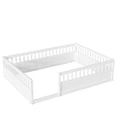 thumbnail image 3 of Aukfa Full Size Bed Frame with High Fence, Wood Montessori Floor Bed for Kids Toddler, White, 3 of 8
