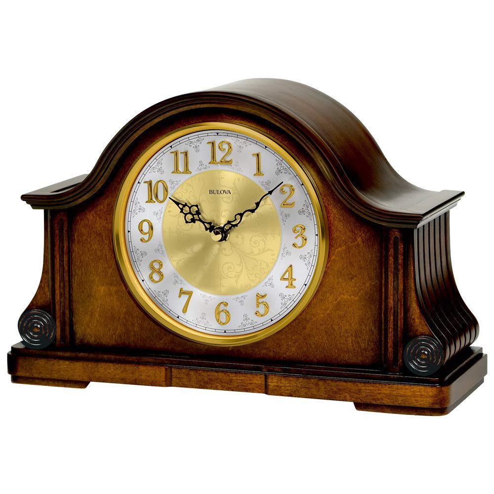 Bulova Clocks B1975 Chadbourne Desk Clock with Solid Wood and Walnut