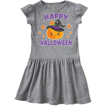 

Inktastic Happy Halloween Pumpkin with Witch Hat and Stars Gift Toddler Girl Dress
