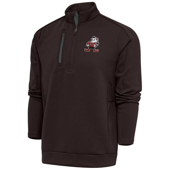 Men's Antigua Brown Cleveland Browns Team Logo Throwback Generation Quarter-Zip Pullover Top