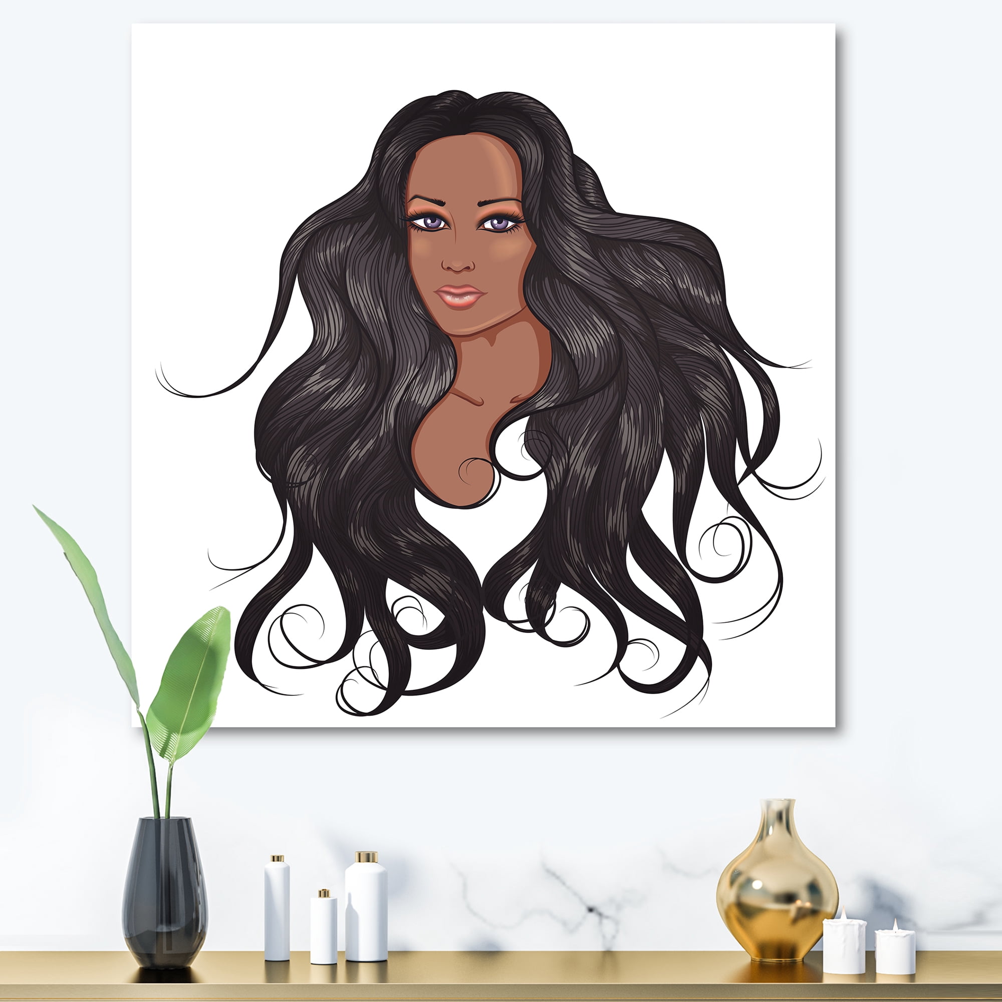 Portrait Of Afro American Woman XV 16 in x 16 in Painting Canvas Art Print, by Designart