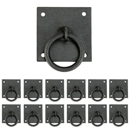 Renovators Supply Black Wrought Iron Mission Ring Cabinet Pulls Antique Drop Style Swing Handles Square Back Ring Drawer Pulls Rust Resistant w/Screws Pack of 12