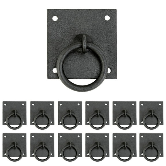 Renovators Supply Black Wrought Iron Mission Ring Cabinet Pulls Antique Drop Style Swing Handles Square Back Ring Drawer Pulls Rust Resistant w/Screws Pack of 12