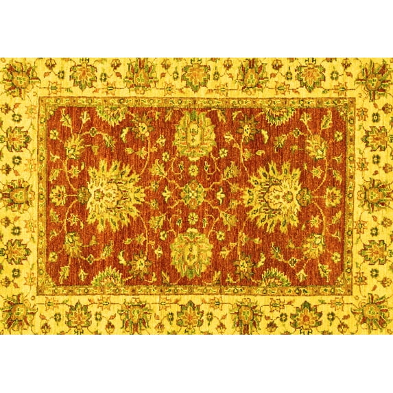 Ahgly Company Machine Washable Indoor Rectangle Oriental Yellow Traditional Area Rugs, 7' x 10'