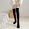 thumbnail image 2 of QASIEATN Stockings for Elegant Women Fashion Over Knee Coral Fleece Socks Long Tube Socks Winter Warm Sleeping Socks Thickened Striped Floor Socks Winter Accessories Black, 2 of 4