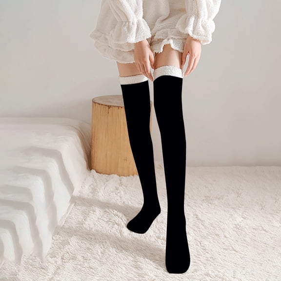 Outfmvch leg warmers Women's Thigh High Socks Over the Knee Cable Knit Boot Socks, Long Warm Fashion Leg Warmers Winter knee high leg warmers Black One Size