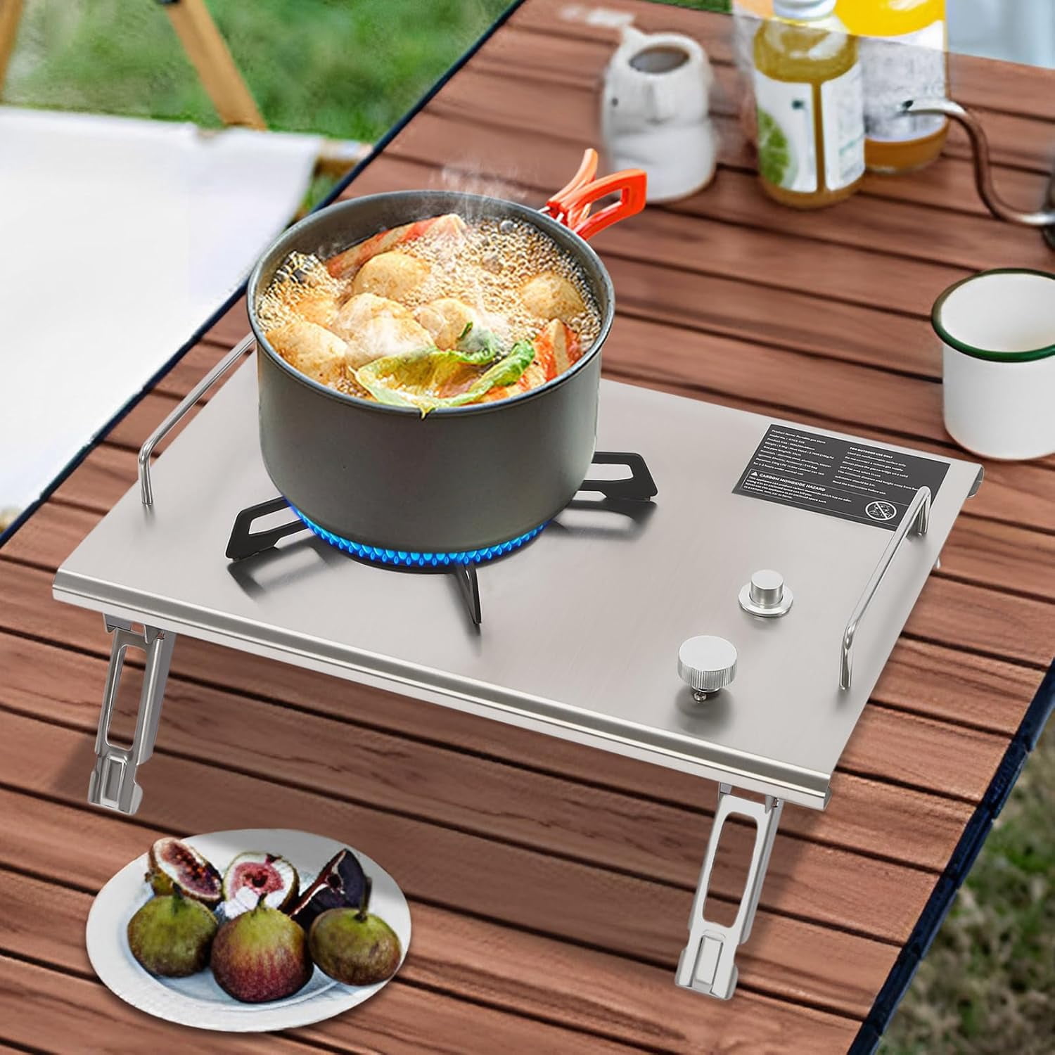 Portable Camp Stove Folding Single-Burner Gas Stove with Carrying Handle Electronic Ignition, for Outdoor Cooking RV Picnicking