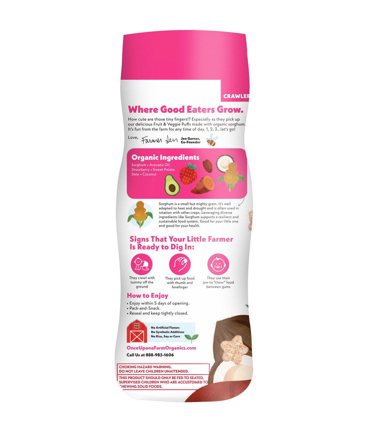 (2 pack) Once Upon a Farm Organic Baby Puffs, Strawberry, Sweet Potato & Coconut, 1.5oz Canister