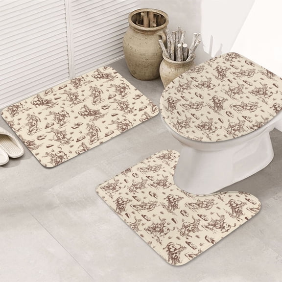 Bathroom Rugs Sets 3 Piece - Cowboy Sitting On Cow Back Absorbent Non Slip Bath Mats, U-Shape Toilet Lid Cover, Contour Mat, Soft Washable Shower Mats Bath Rug Mat for Bathroom Tub Toilet