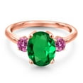 thumbnail image 3 of Gem Stone King 18K Rose Gold Plated Silver Ring Oval Green Nano Emerald and Vivid Pink Moissanite (2.46 Cttw, Size 8), 3 of 6