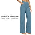 thumbnail image 2 of Women's Pants Fashion Yoga Pants Women Casual Cotton Linen High Waisted Wide Leg Pants Button Up Straight Leg Trousers, 2 of 5