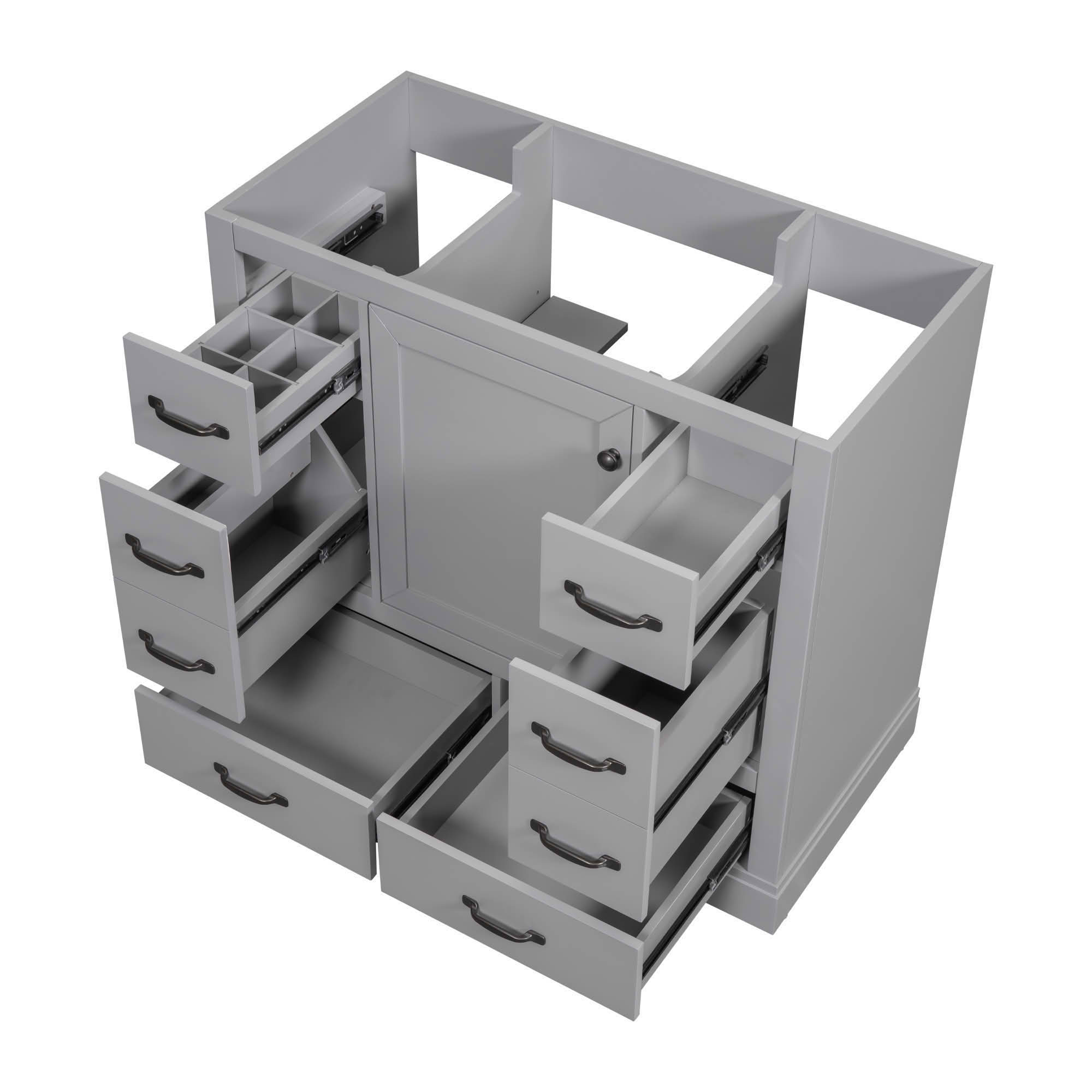 MAYEERTY 36" Bathroom Vanity without Sink 6 Drawers Drawer Divider Adjustable Shelf Gray