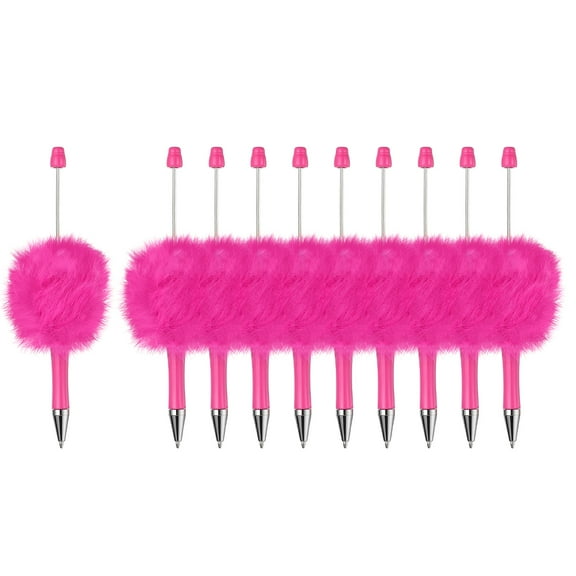 Uxcell 10Pcs Fluffy Beadable Pens, Plush Fuzzy Plastic Bead Pen Bead Ballpoint for DIY Gift Writing Office Supplies, Pink