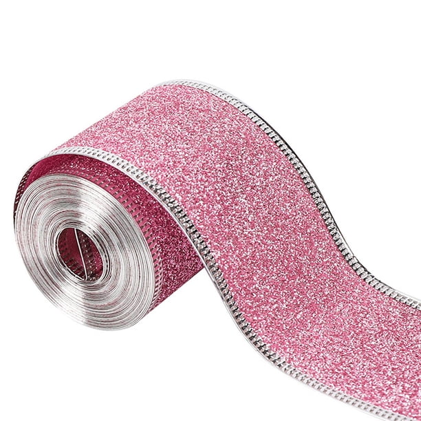 Cinta navideña con purpurina de 2 pulgadas x 90 yardas, flexible, multiusos, elegante, para accesorios de decoración de árboles de Navidad Rosa